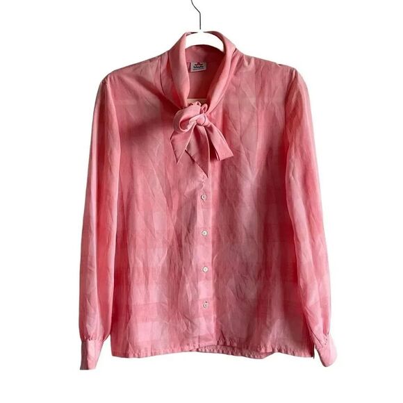 Vintage Bleyle Women's Tie Bow Button Front Long Sleeve Blouse Pink Size 10 B2 - Picture 1 of 6